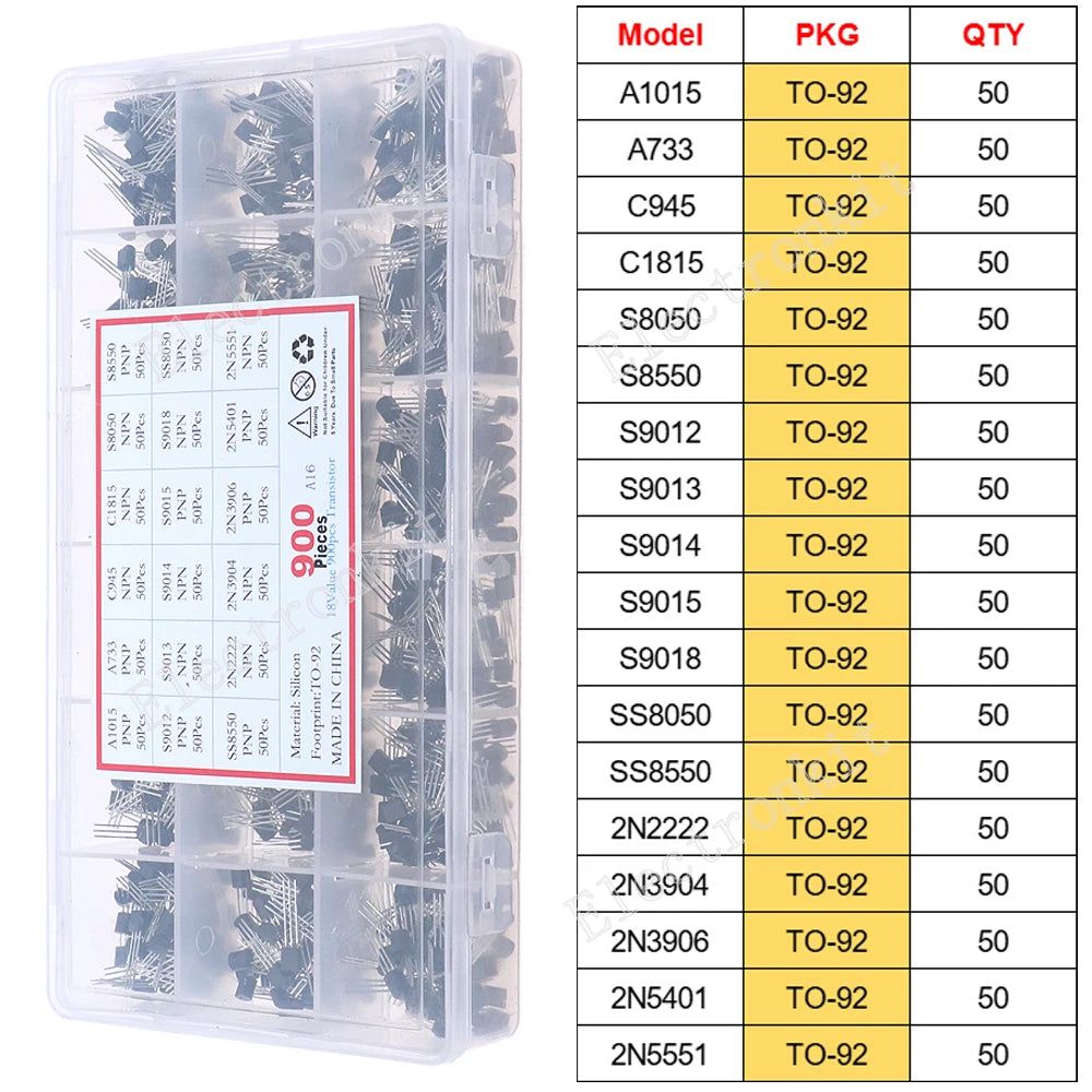 SOP-23 SOP-223 TO-252 TO-92 TO-92L TO-126 TO-220 Mosfet Triode Thyristor régulateur de tension PNP/NPN Kit d'assortiment de transistors