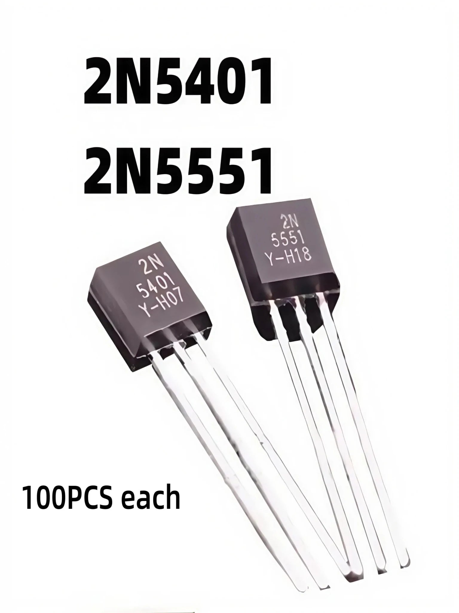 200 pièces 2N5551 et 2N5401 transistors bipolaires TO - 92 (100 pièces chacune) - electronique val - alain
