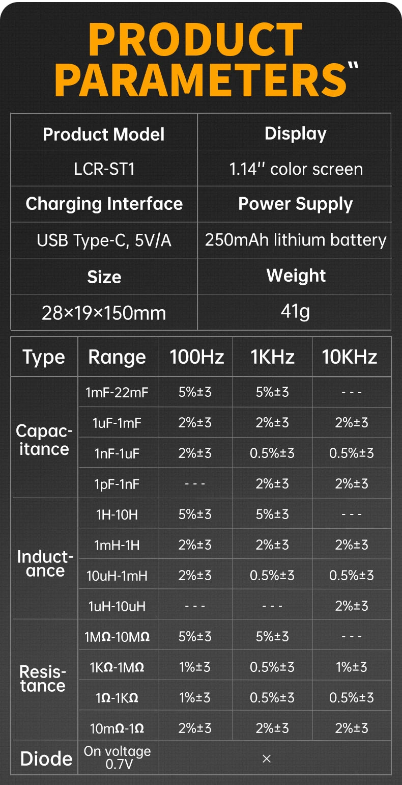 FNIRSI LCR-ST1 Mini pince à épiler intelligente LCR SMD ESR testeur résistance capacité Inductance continuité Diode Test outils de mesure