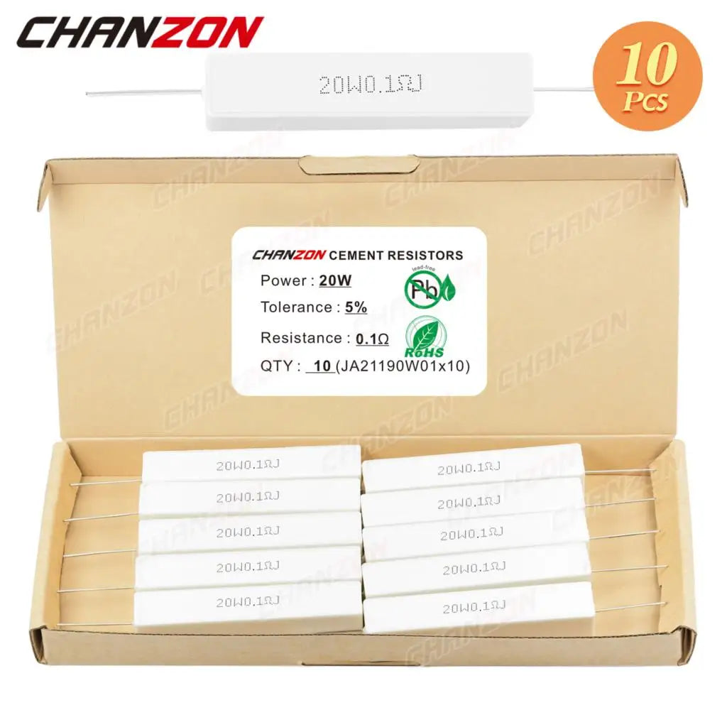 10 pièces 20W 5% résistances bobinées de ciment 0.1 - 20K Ohm 20Watt résistance céramique enroulée de fil fixe inductif 0.33 1 2.5 10 15 2R2