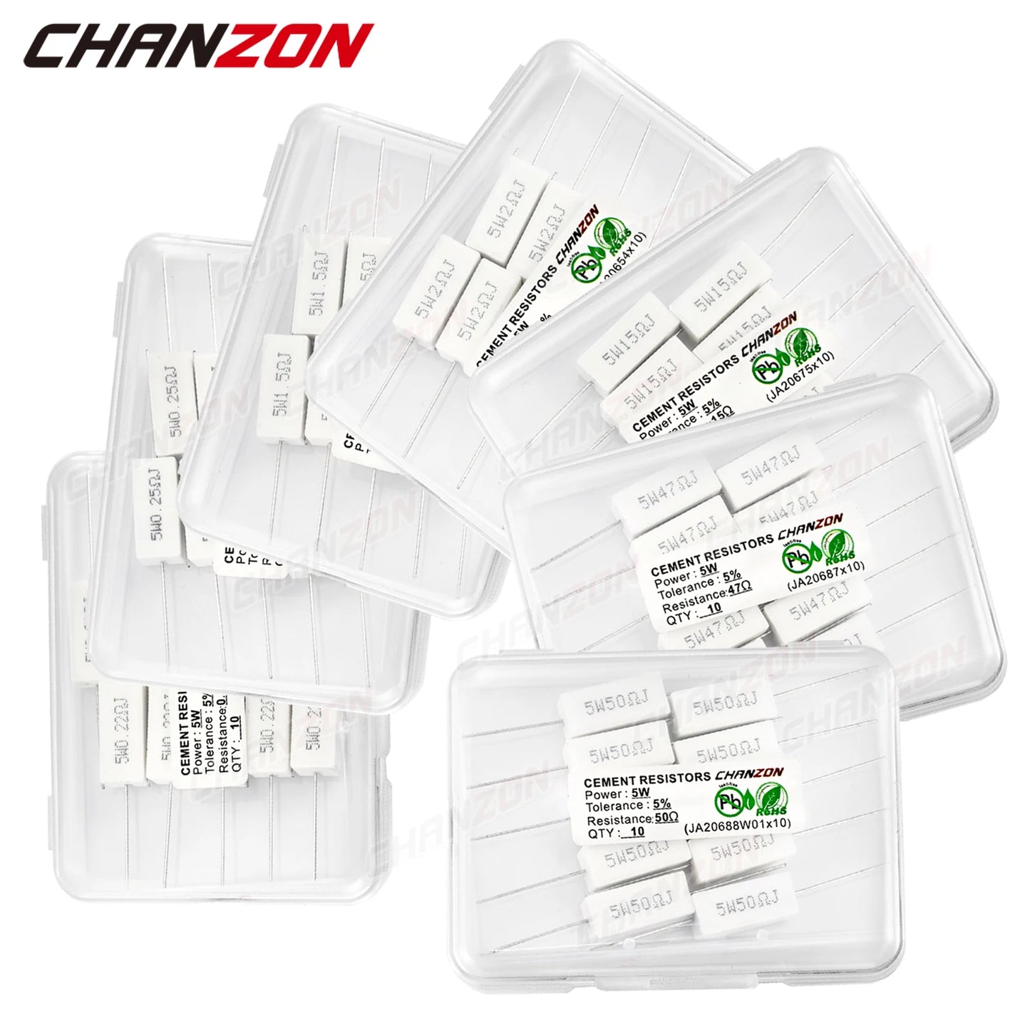 10 pièces 5W 5% résistances bobinées de ciment 0.22 0.33 0.47 50 100 330 1K 10K Ohms 5Watt résistance en céramique enroulée de fil fixe inductif