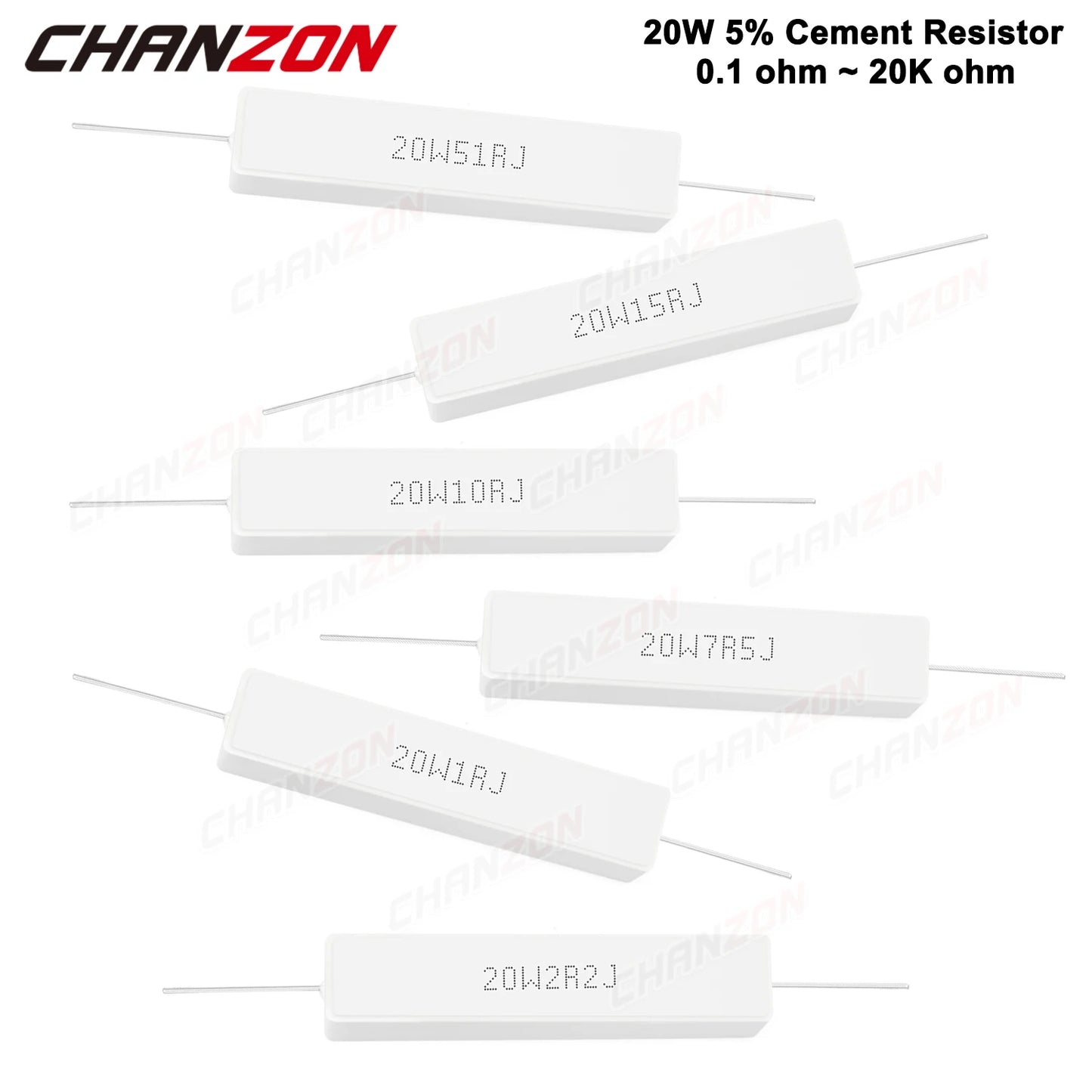 10 pièces 20W 5% résistances bobinées de ciment 0.1 - 20K Ohm 20Watt résistance céramique enroulée de fil fixe inductif 0.33 1 2.5 10 15 2R2
