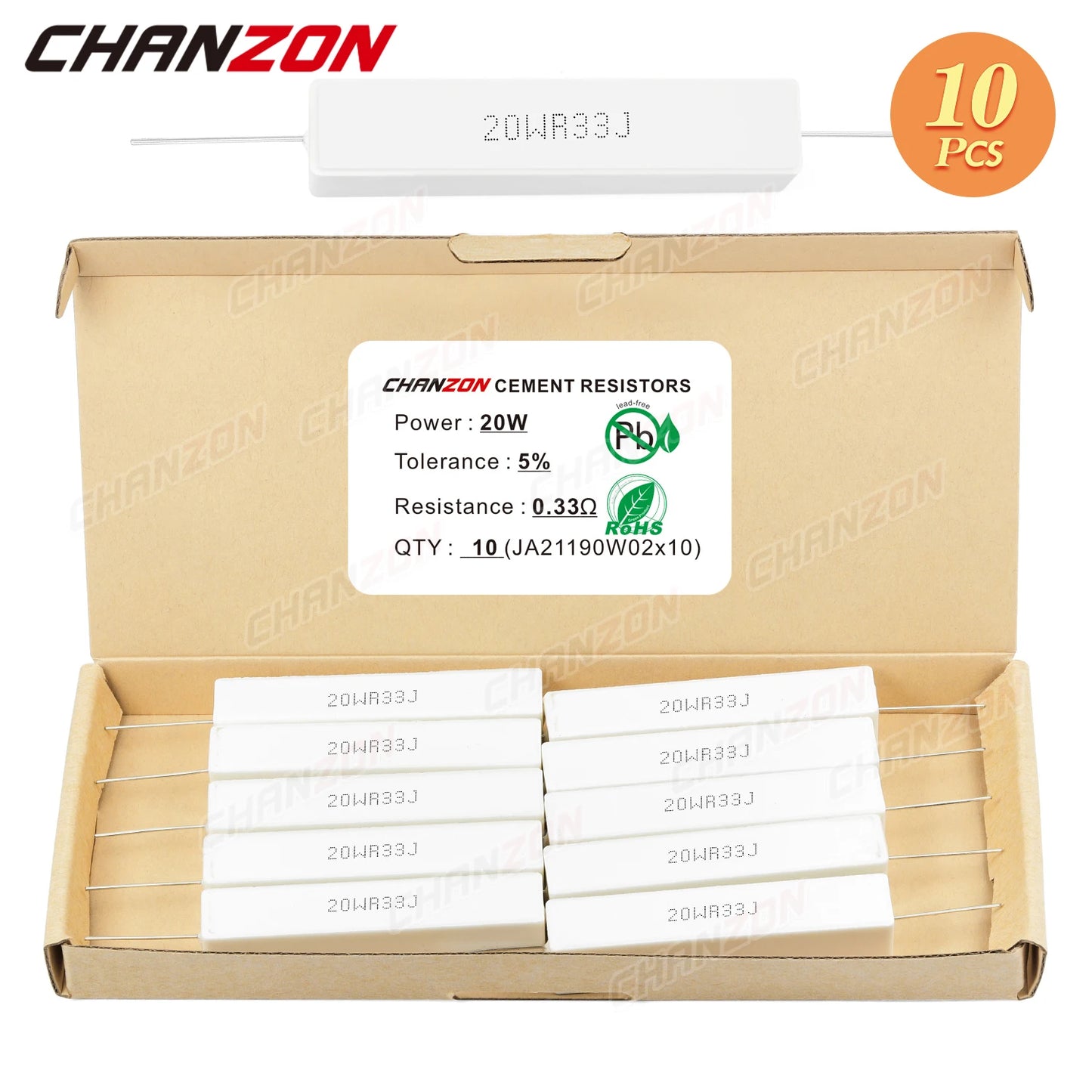 10 pièces 20W 5% résistances bobinées de ciment 0.1 - 20K Ohm 20Watt résistance céramique enroulée de fil fixe inductif 0.33 1 2.5 10 15 2R2