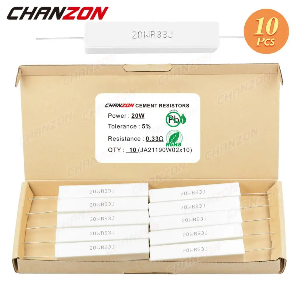 10 pièces 20W 5% résistances bobinées de ciment 0.1 - 20K Ohm 20Watt résistance céramique enroulée de fil fixe inductif 0.33 1 2.5 10 15 2R2