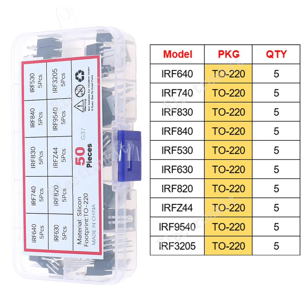SOP-23 SOP-223 TO-252 TO-92 TO-92L TO-126 TO-220 Mosfet Triode Thyristor régulateur de tension PNP/NPN Kit d'assortiment de transistors