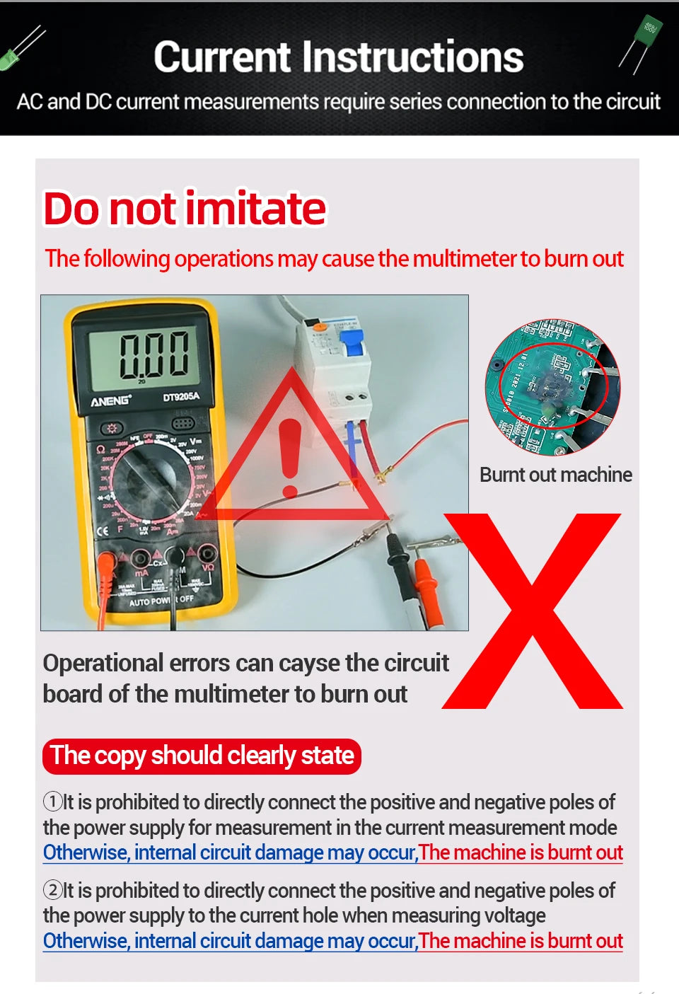 Multimètre numérique professionnel ANENG DT9205A 1999 points True RMS testeur de tension de Transistor AC/DC outil multimètre à plage automatique
