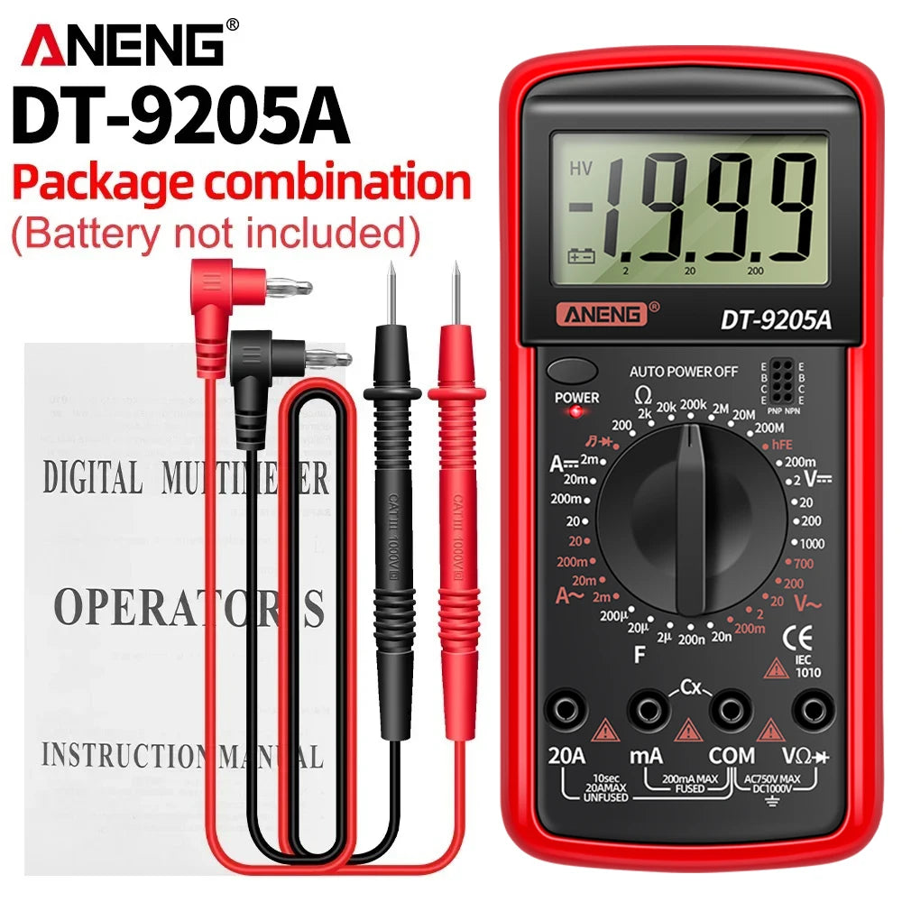 Multimètre numérique professionnel ANENG DT9205A 1999 points True RMS testeur de tension de Transistor AC/DC outil multimètre à plage automatique
