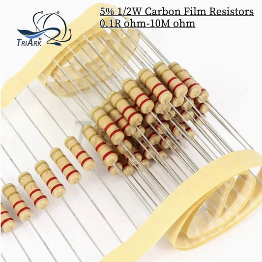 Résistances à Film de carbone 1/2W 5% 0,1r ~ 10M, 100R 220R 1K 1.5K 2.2K 3K 4.7K 10K 22K 47K 100K 1M 100 220 2K 4K7 Ohm, 50 pièces