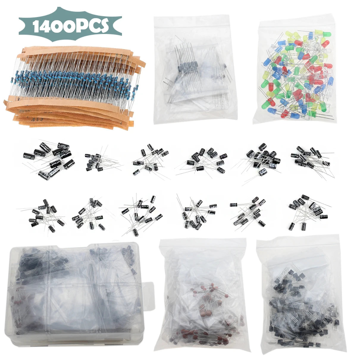 Kit de boîte de coordinateur électronique, film métallique, résistance, ul, puzzles électrolytiques, pièces de bricolage à diode LED en céramique, 1400 pièces
