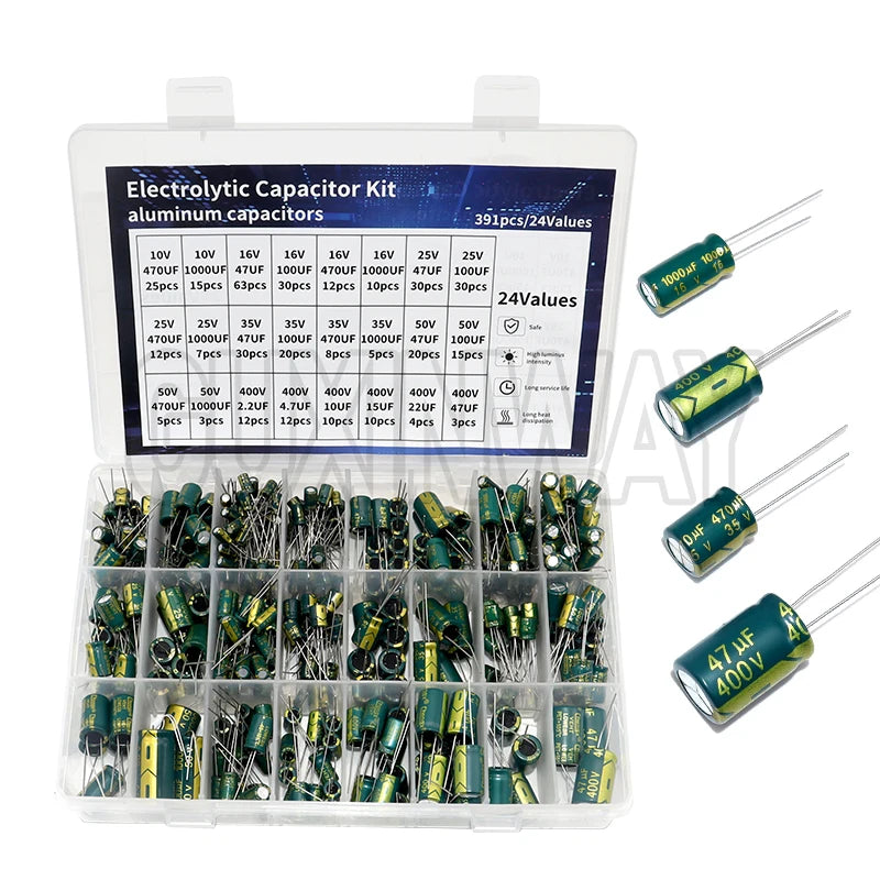 Kit de condensateur électrolytique, assortiment haute fréquence 10v 16v 25v 35v 50v 400v 10uf 100uf 470uf 1000uf