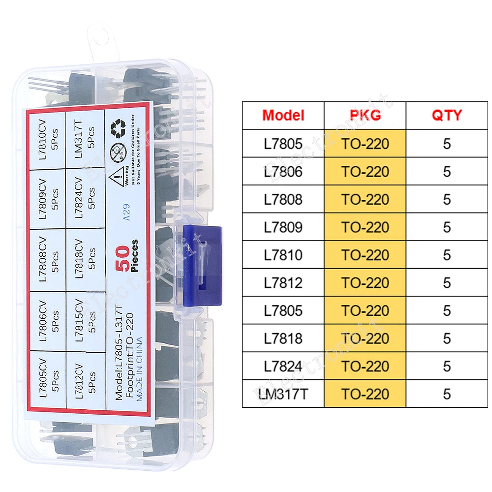 SOP-23 SOP-223 TO-252 TO-92 TO-92L TO-126 TO-220 Mosfet Triode Thyristor régulateur de tension PNP/NPN Kit d'assortiment de transistors