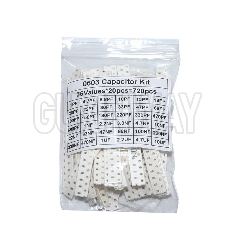 320 pièces 720 pièces 0603 0805 1206 Kit de condensateur SMD Kit assorti 16/36/values 1PF ~ 1UF
