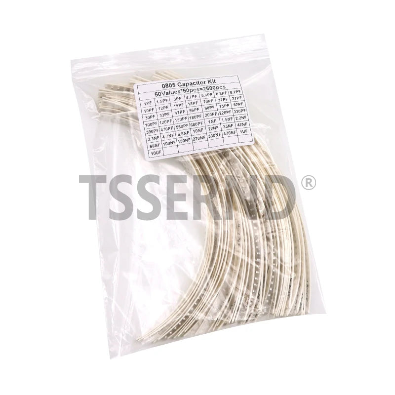 Kit assorti de condensateurs en céramique SMD, 2500 pièces, 0402 0603 0805, 50 valeurs 1pF - 10uF 100PF 10NF 100NF 0.47UF 1UF, ensemble de capacités à puce