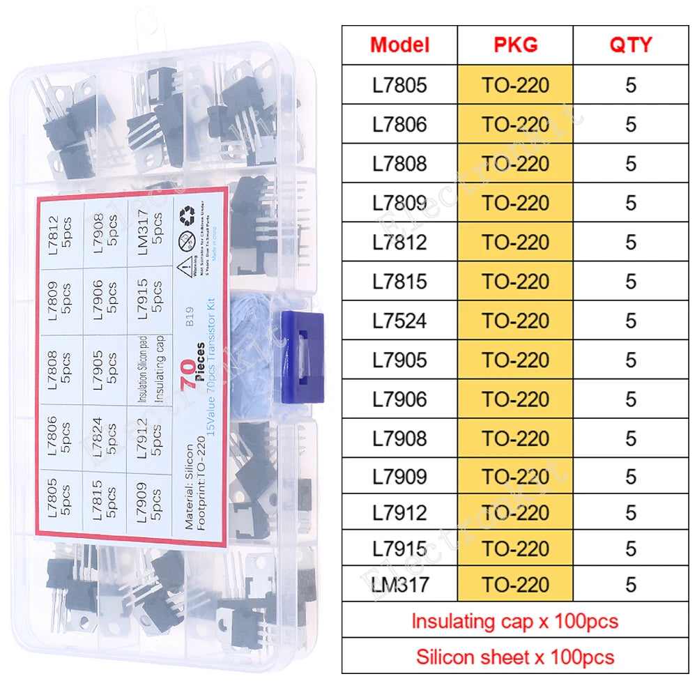 SOP-23 SOP-223 TO-252 TO-92 TO-92L TO-126 TO-220 Mosfet Triode Thyristor régulateur de tension PNP/NPN Kit d'assortiment de transistors