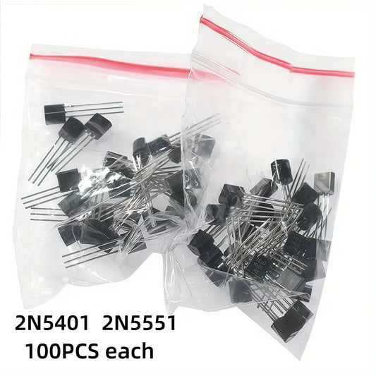 200 pièces 2N5551 et 2N5401 transistors bipolaires TO-92 (100 pièces chacune)