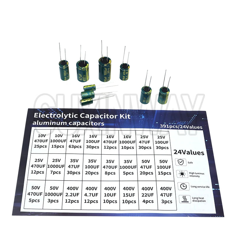 Kit de condensateur électrolytique, assortiment haute fréquence 10v 16v 25v 35v 50v 400v 10uf 100uf 470uf 1000uf