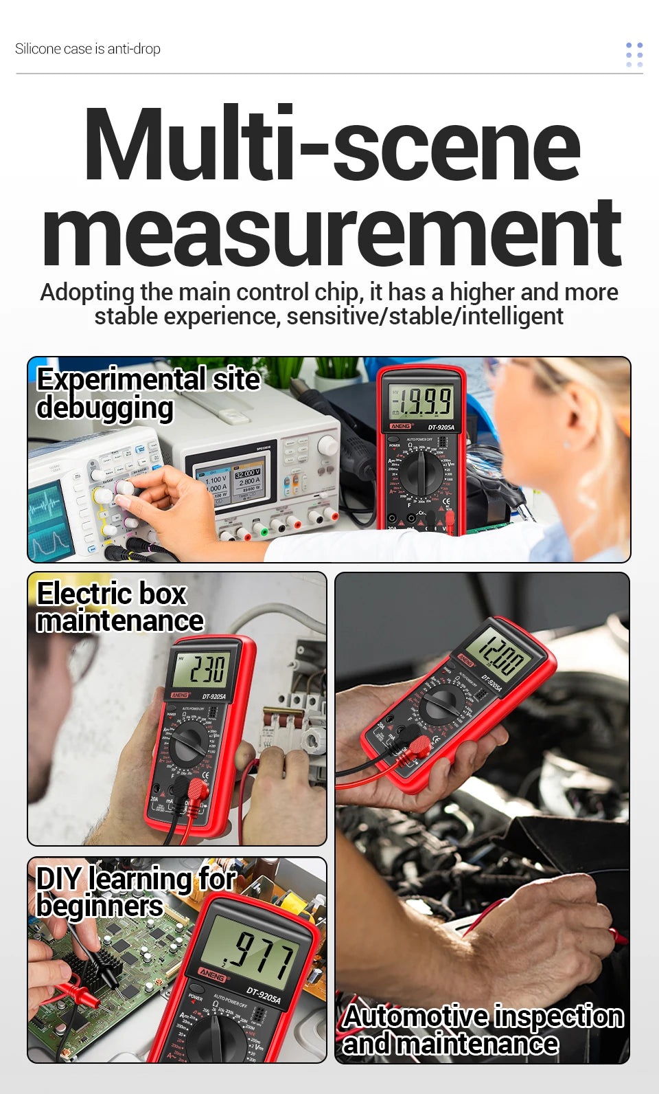 Multimètre numérique professionnel ANENG DT9205A 1999 points True RMS testeur de tension de Transistor AC/DC outil multimètre à plage automatique