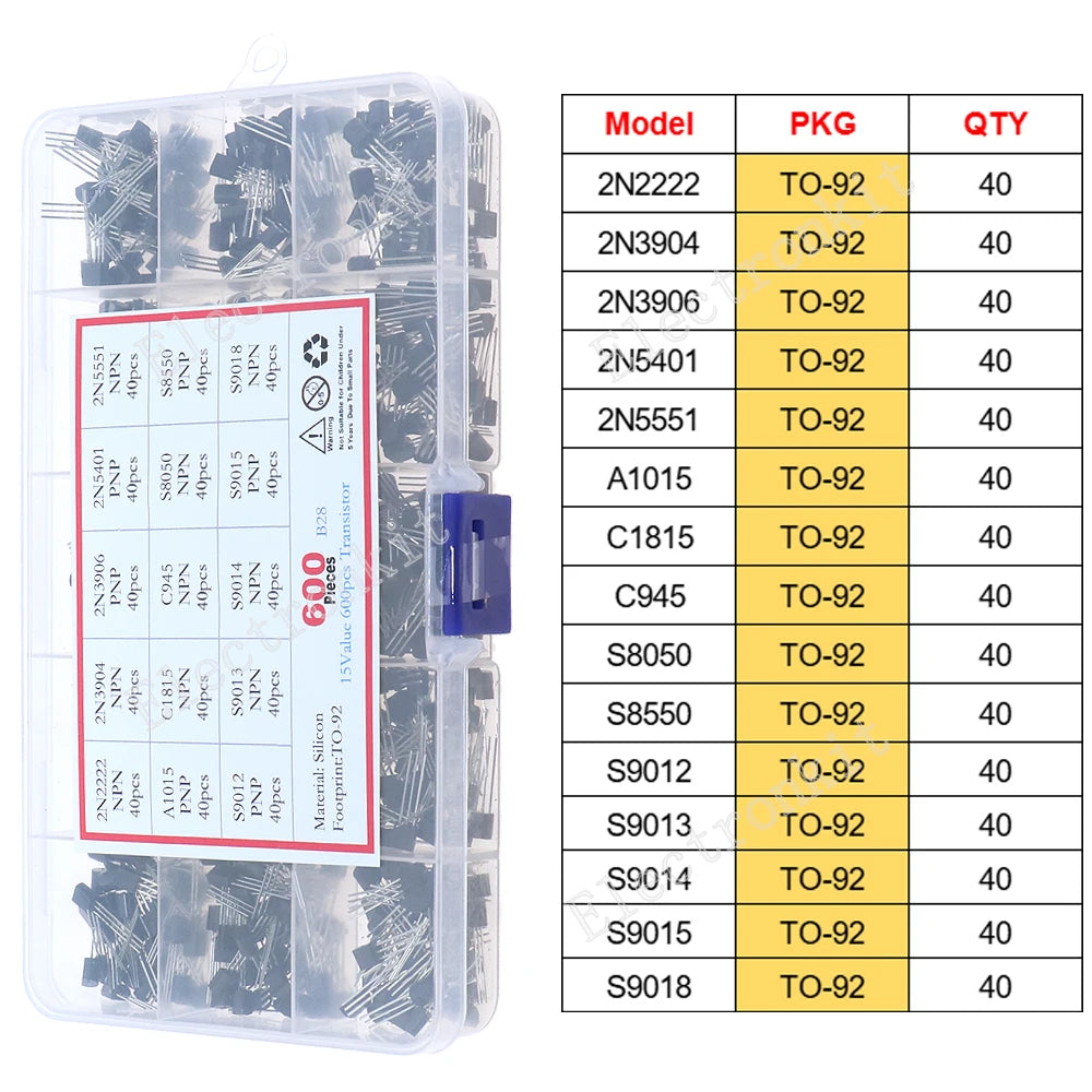 SOP-23 SOP-223 TO-252 TO-92 TO-92L TO-126 TO-220 Mosfet Triode Thyristor régulateur de tension PNP/NPN Kit d'assortiment de transistors