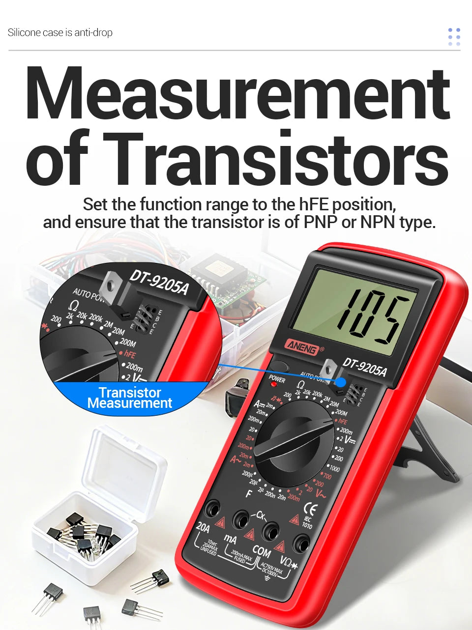 Multimètre numérique professionnel ANENG DT9205A 1999 points True RMS testeur de tension de Transistor AC/DC outil multimètre à plage automatique