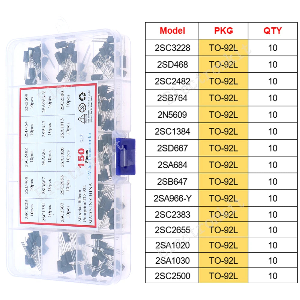 SOP-23 SOP-223 TO-252 TO-92 TO-92L TO-126 TO-220 Mosfet Triode Thyristor régulateur de tension PNP/NPN Kit d'assortiment de transistors