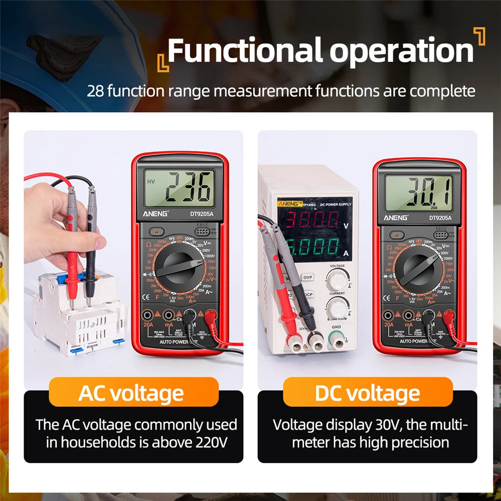 Multimètre professionnel numérique DT9205A DMM, hFE AC DC, tension, courant 1000V 20A, capacité, résistance, testeur de Diode de continuité