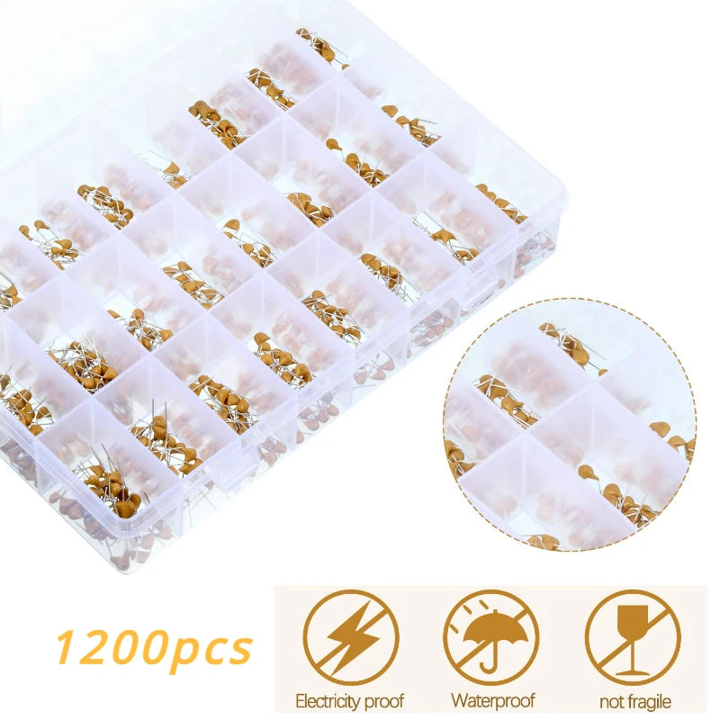 Kit de puzzles en céramique monolithique multicouche, 10pF-10uF, 50V, avec boîte, 24 spécifications, 1200 pièces