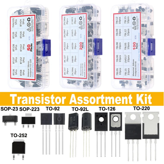 SOP-23 SOP-223 TO-252 TO-92 TO-92L TO-126 TO-220 Mosfet Triode Thyristor régulateur de tension PNP/NPN Kit d'assortiment de transistors