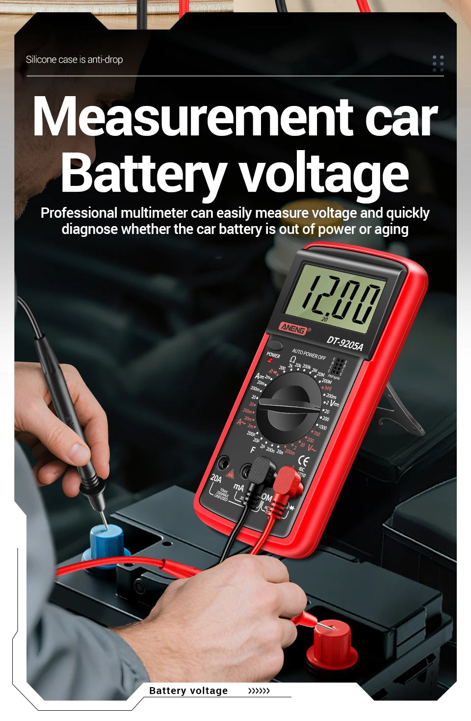 Multimètre numérique professionnel ANENG DT9205A 1999 points True RMS testeur de tension de Transistor AC/DC outil multimètre à plage automatique