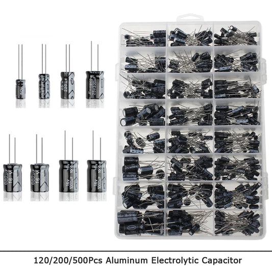 120/200/500 pièces 16V 25V 50V 0.1uF - 1000uF condensateur électrolytique en aluminium Kit assorti boîte 1uF 4.7uF 10uF 47uF 220uF 330uF 470uF