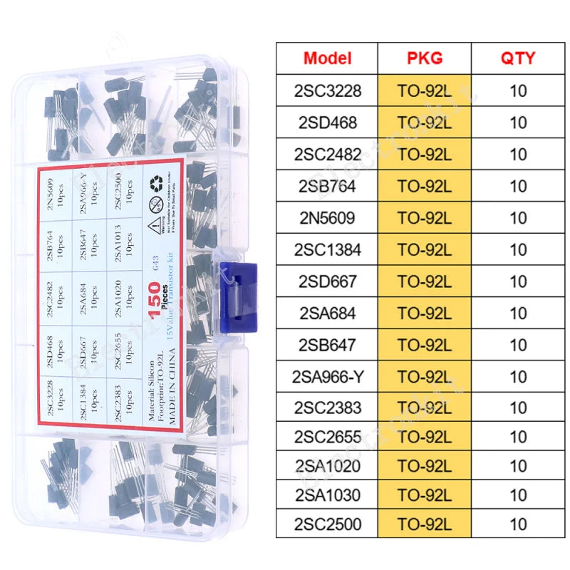 SOP-23 SOP-223 TO-252 TO-92 TO-92L TO-126 TO-220 Mosfet Triode Thyristor régulateur de tension PNP/NPN Kit d'assortiment de transistors