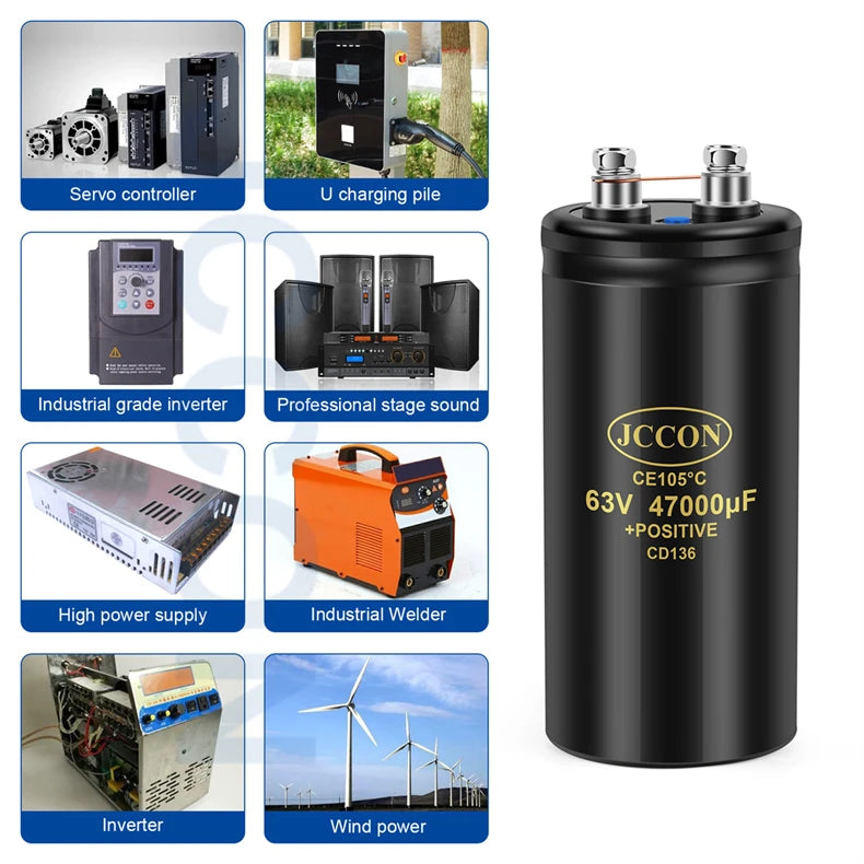 1 pièces 63v 22000uf 63v 47000uf nouveau condensateur à montage sur boulon JCCON adapté aux onduleurs/Machine à souder/grands condensateurs à vis