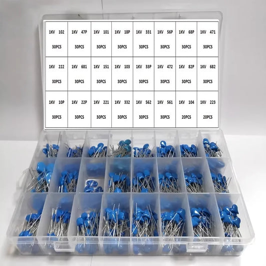700 pièces, 24 valeurs 0,1nF- 22nF 1KV assortiment de condensateurs céramiques haute tension bleus kit de boîte mixte