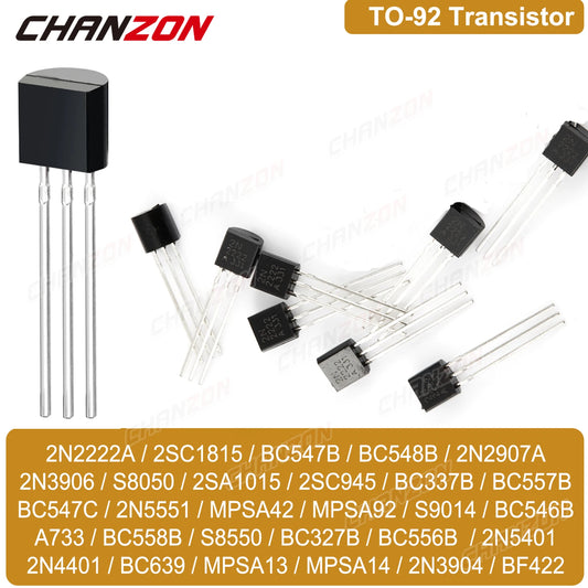 TO-92-Transistor NPN PNP, Bc547, 2N3904, 2N7000, 2N2222A, 2N5551, 2N3906, Bc3ino B, Bc557B, S8050, S8550, 2N5401, Bc547B, 2N4401, 2Sa1015, 100 pièces