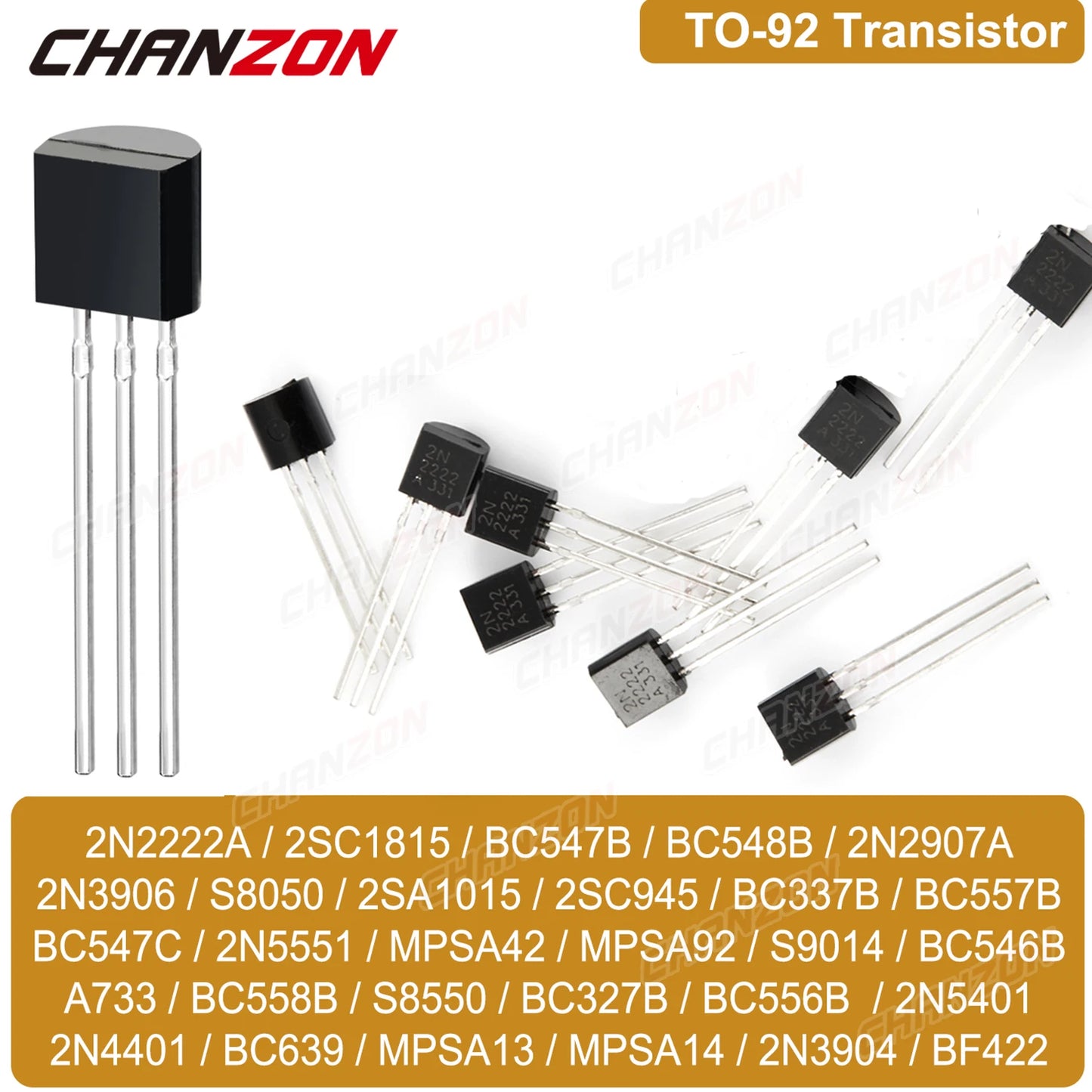 TO-92-Transistor NPN PNP, Bc547, 2N3904, 2N7000, 2N2222A, 2N5551, 2N3906, Bc3ino B, Bc557B, S8050, S8550, 2N5401, Bc547B, 2N4401, 2Sa1015, 100 pièces