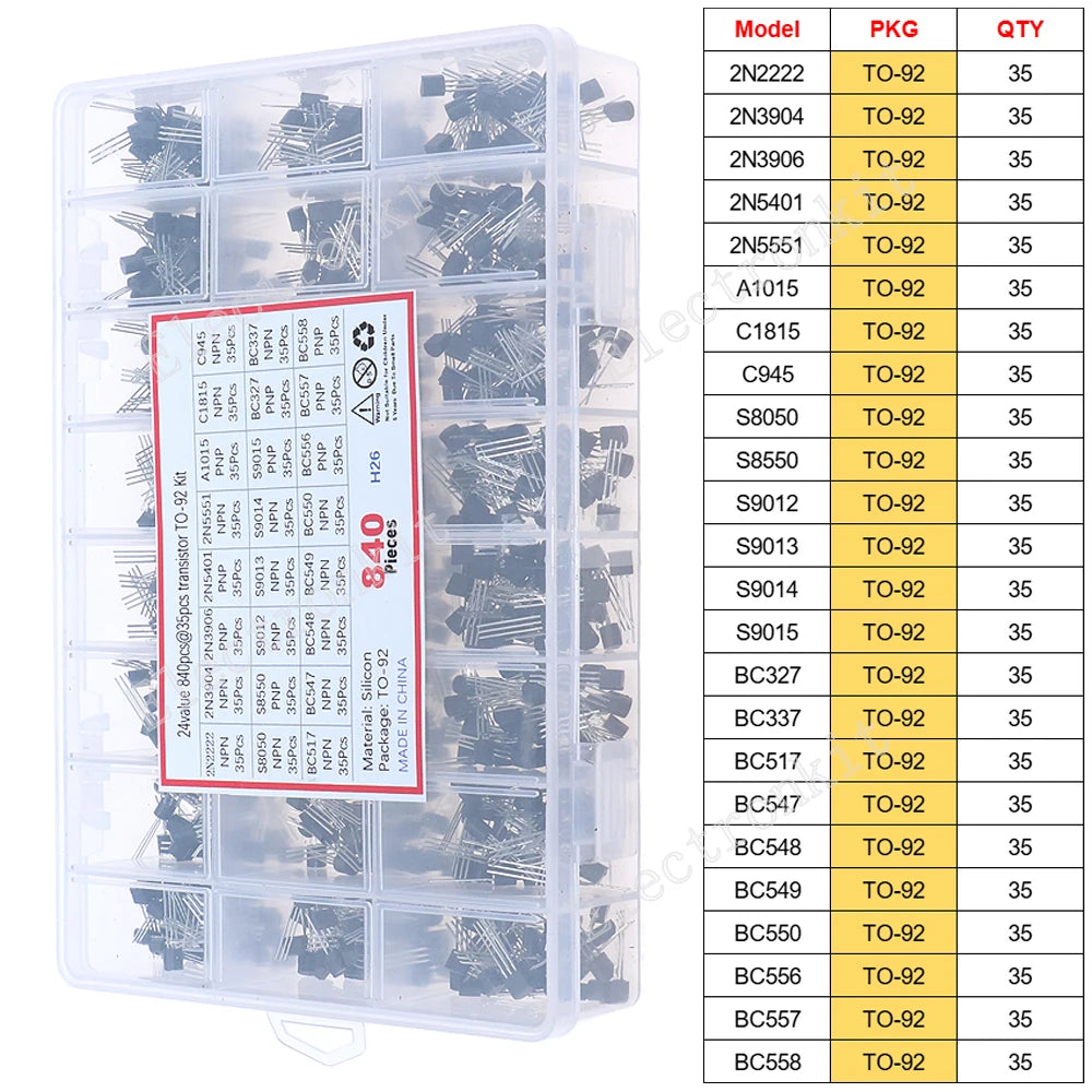 SOP-23 SOP-223 TO-252 TO-92 TO-92L TO-126 TO-220 Mosfet Triode Thyristor régulateur de tension PNP/NPN Kit d'assortiment de transistors
