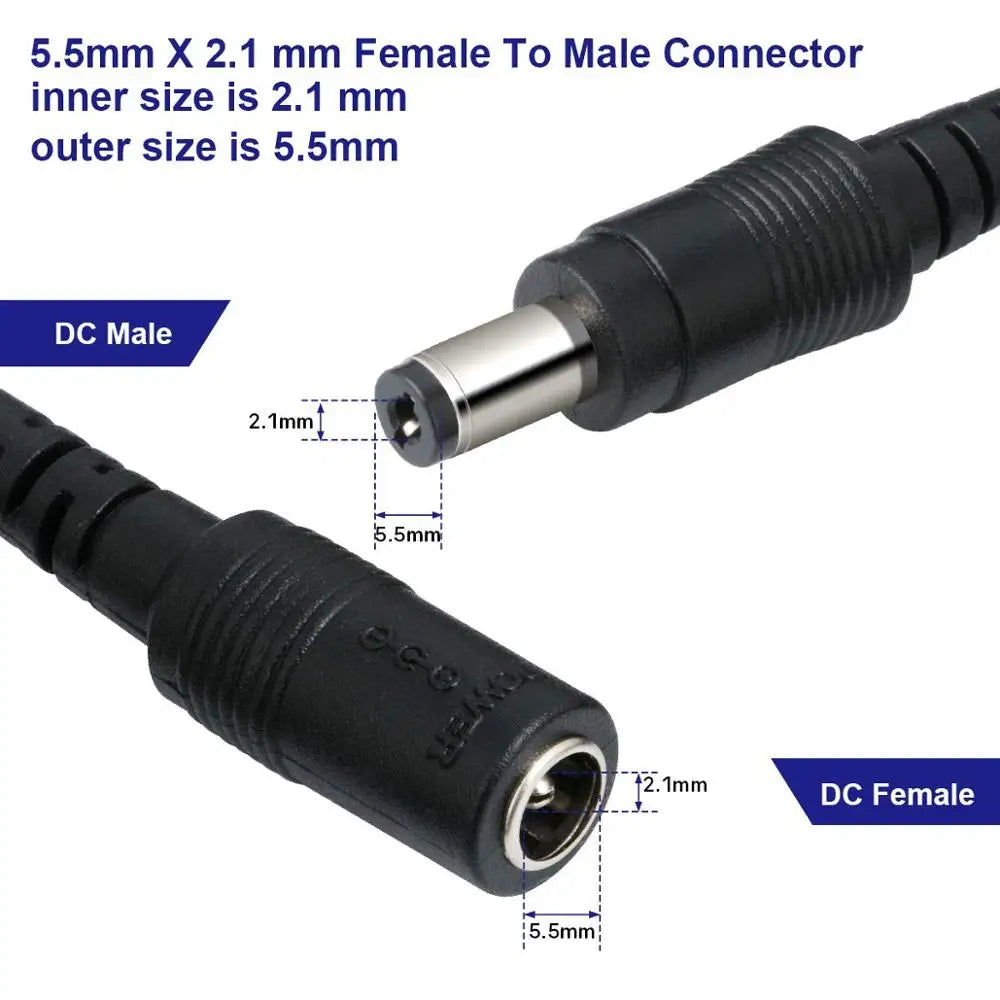 Câble d'Alimentation Mâle et Femelle de 5/10x5.5mm, Connecteur d'Adaptateur Jack pour CCTV, Document Unique 2.1, 3528, Bande Lumineuse LED, 1/5050 Pièces