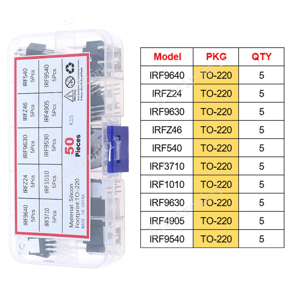 SOP-23 SOP-223 TO-252 TO-92 TO-92L TO-126 TO-220 Mosfet Triode Thyristor régulateur de tension PNP/NPN Kit d'assortiment de transistors
