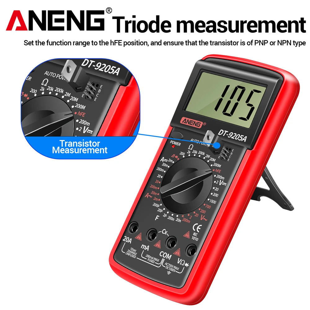 Multimètre numérique professionnel ANENG DT9205A 1999 points True RMS testeur de tension de Transistor AC/DC outil multimètre à plage automatique