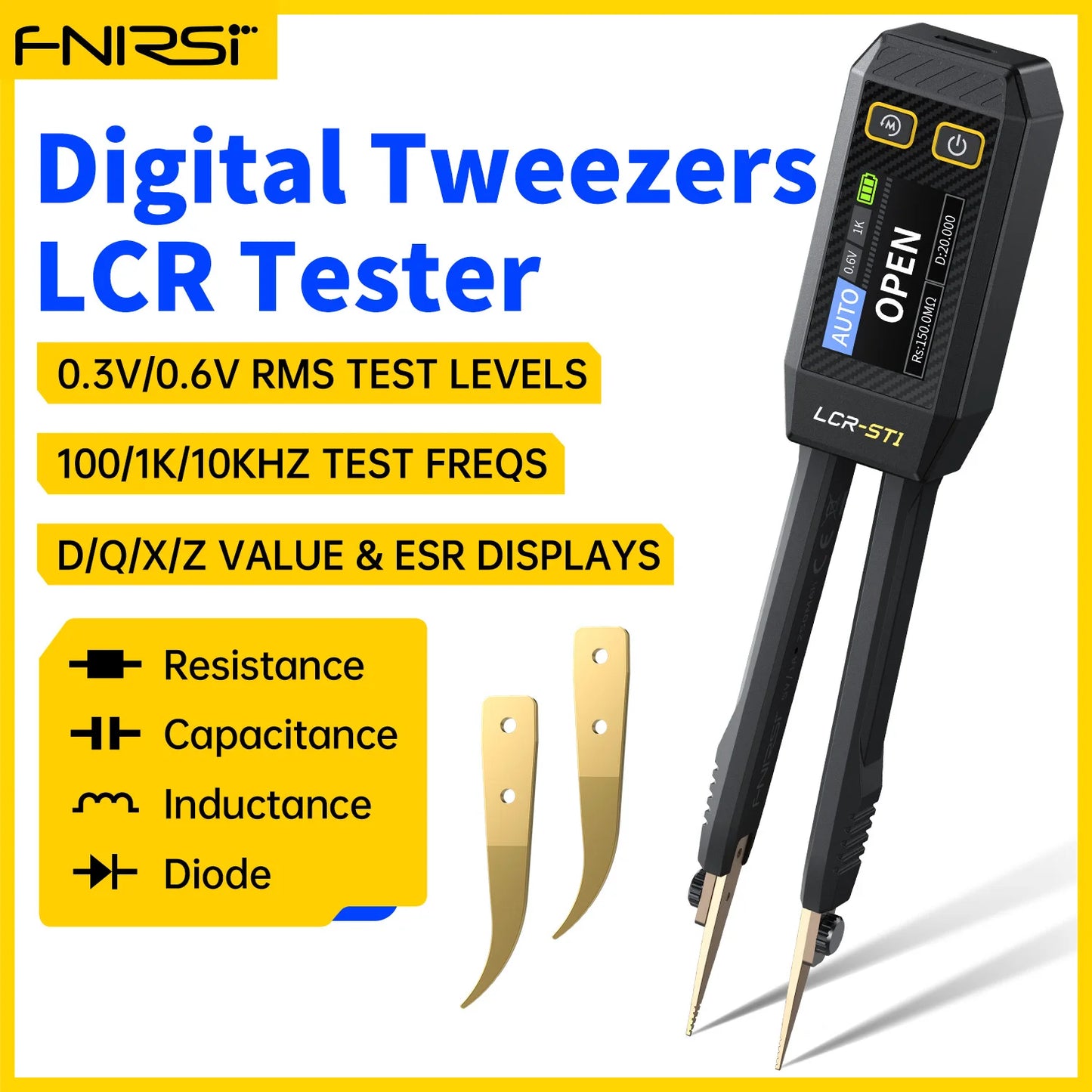 FNIRSI LCR-ST1 Mini pince à épiler intelligente LCR SMD ESR testeur résistance capacité Inductance continuité Diode Test outils de mesure
