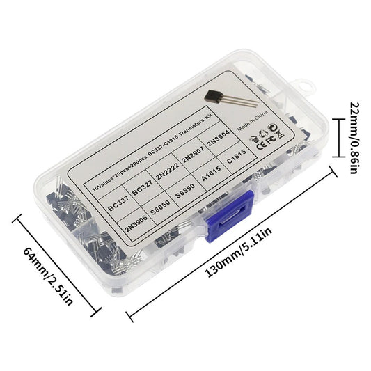 Boîte d'assortiment de kits de transistors 10 valeurs TO - 92 2N2222 2N2907 2N3904 2N3906 S8050 S8550 A1015 C1815 - electronique val - alain