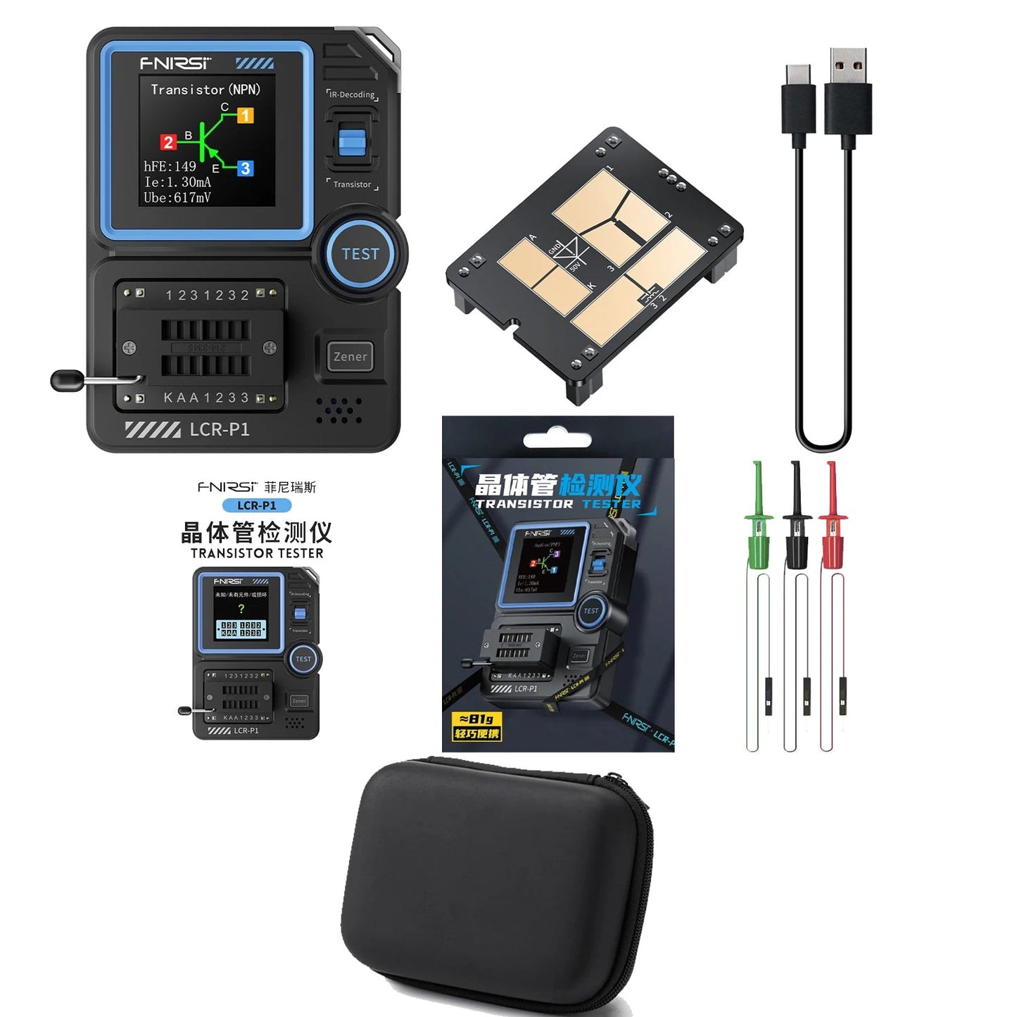 FNIRSI LCR - P1 testeur de Transistor Diode Triode capacité résistance LCR ESR mètre MOSFET NPN PNP SMD testeur multifonction - electronique val - alain