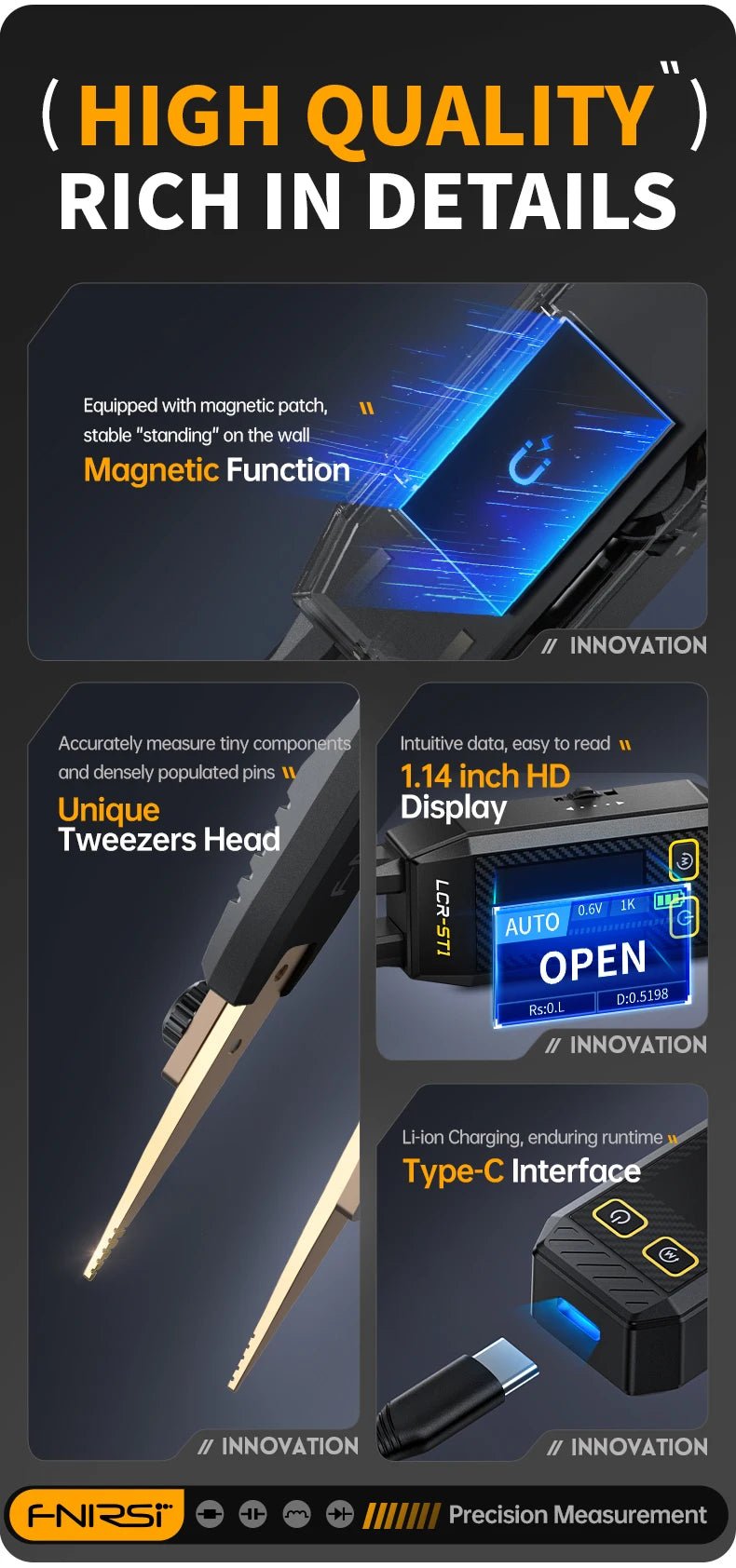 FNIRSI LCR - ST1 Mini pince à épiler intelligente LCR SMD ESR testeur résistance capacité Inductance continuité Diode Test outils de mesure - electronique val - alain