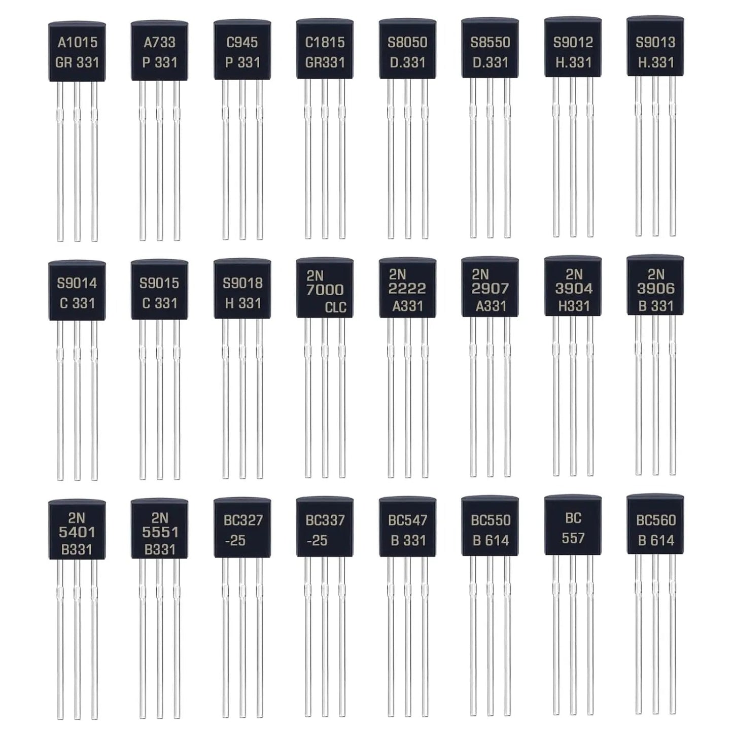Kit de ul BJT à triode, A1015, BC327, BC337, C1815, S8050, S8850, 2N2222, 2N2907, 2N3904, 2N3906, TO92, PNP, NPN, 480 pièces - electronique val - alain