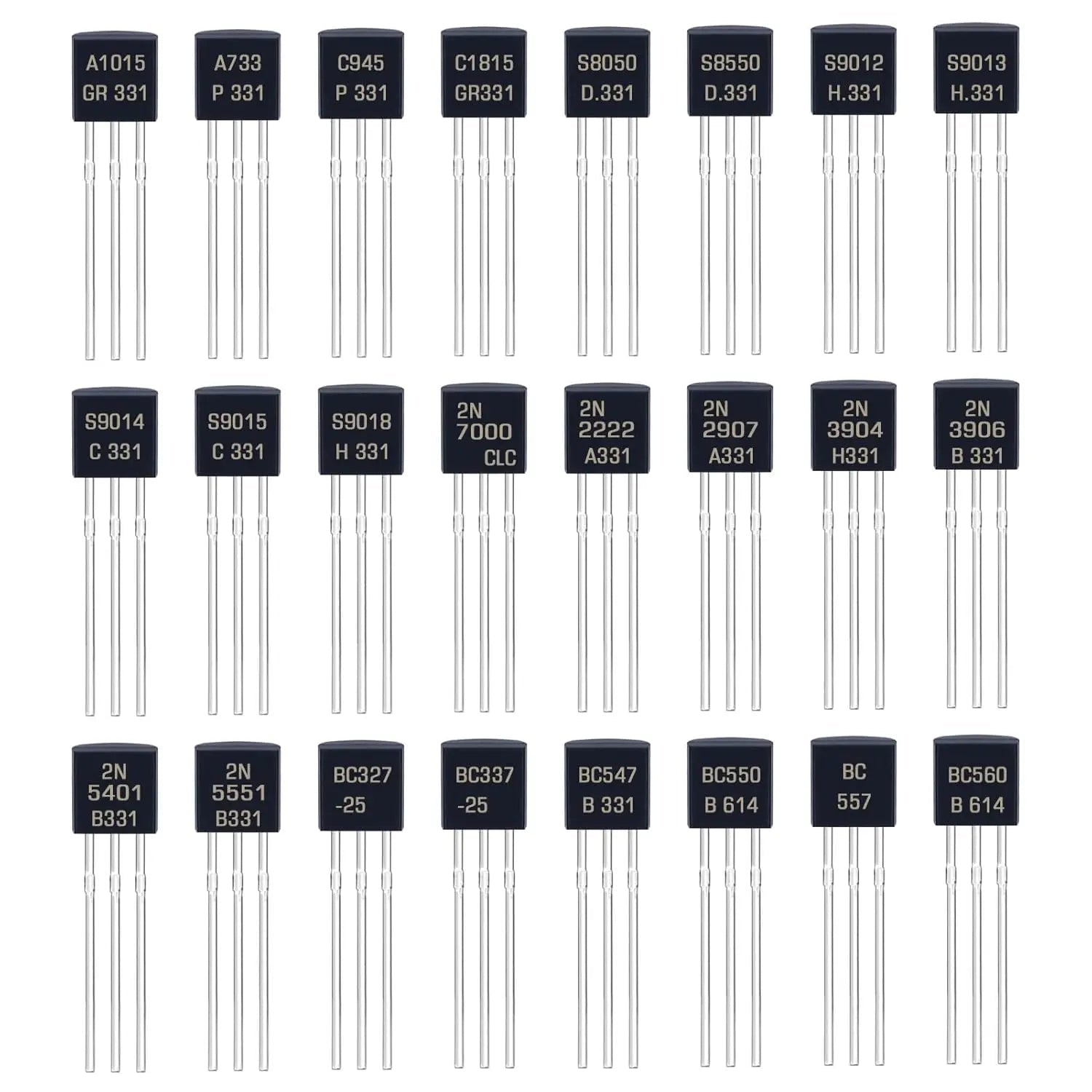 Kit de ul BJT à triode, A1015, BC327, BC337, C1815, S8050, S8850, 2N2222, 2N2907, 2N3904, 2N3906, TO92, PNP, NPN, 480 pièces - electronique val - alain