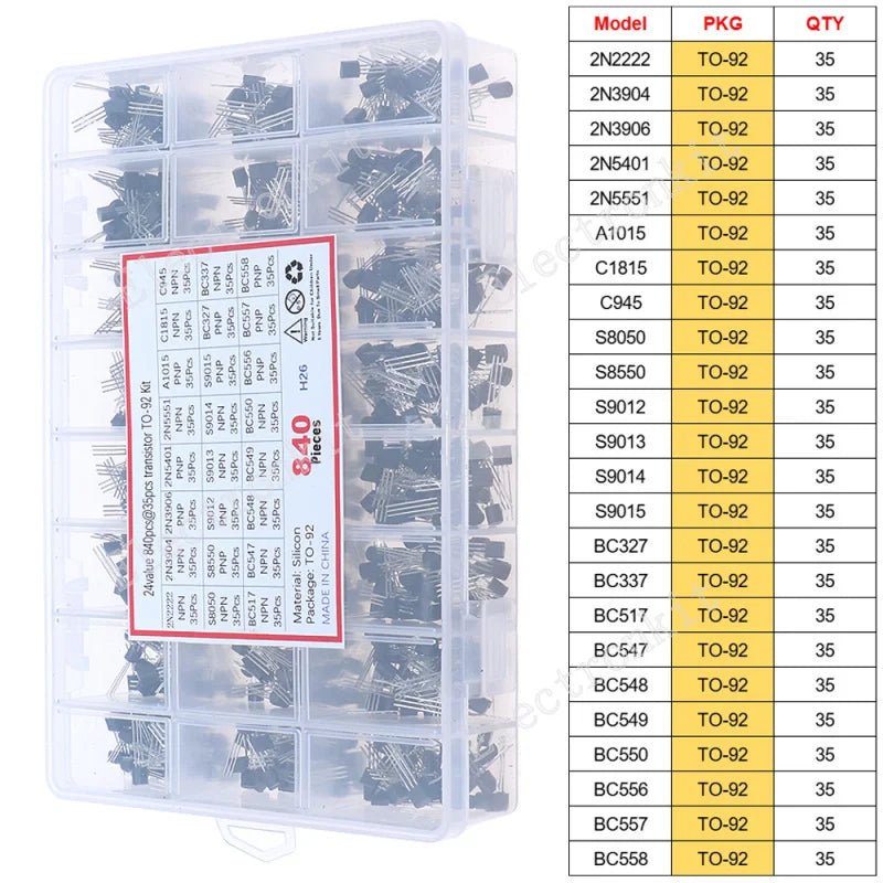 SOP - 23 SOP - 223 TO - 252 TO - 92 TO - 92L TO - 126 TO - 220 Mosfet Triode Thyristor régulateur de tension PNP/NPN Kit d'assortiment de transistors - electronique val - alain
