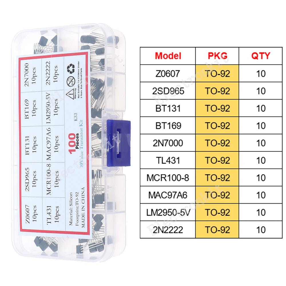 SOP - 23 SOP - 223 TO - 252 TO - 92 TO - 92L TO - 126 TO - 220 Mosfet Triode Thyristor régulateur de tension PNP/NPN Kit d'assortiment de transistors - electronique val - alain