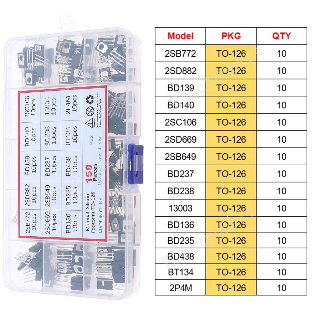 SOP - 23 SOP - 223 TO - 252 TO - 92 TO - 92L TO - 126 TO - 220 Mosfet Triode Thyristor régulateur de tension PNP/NPN Kit d'assortiment de transistors - electronique val - alain
