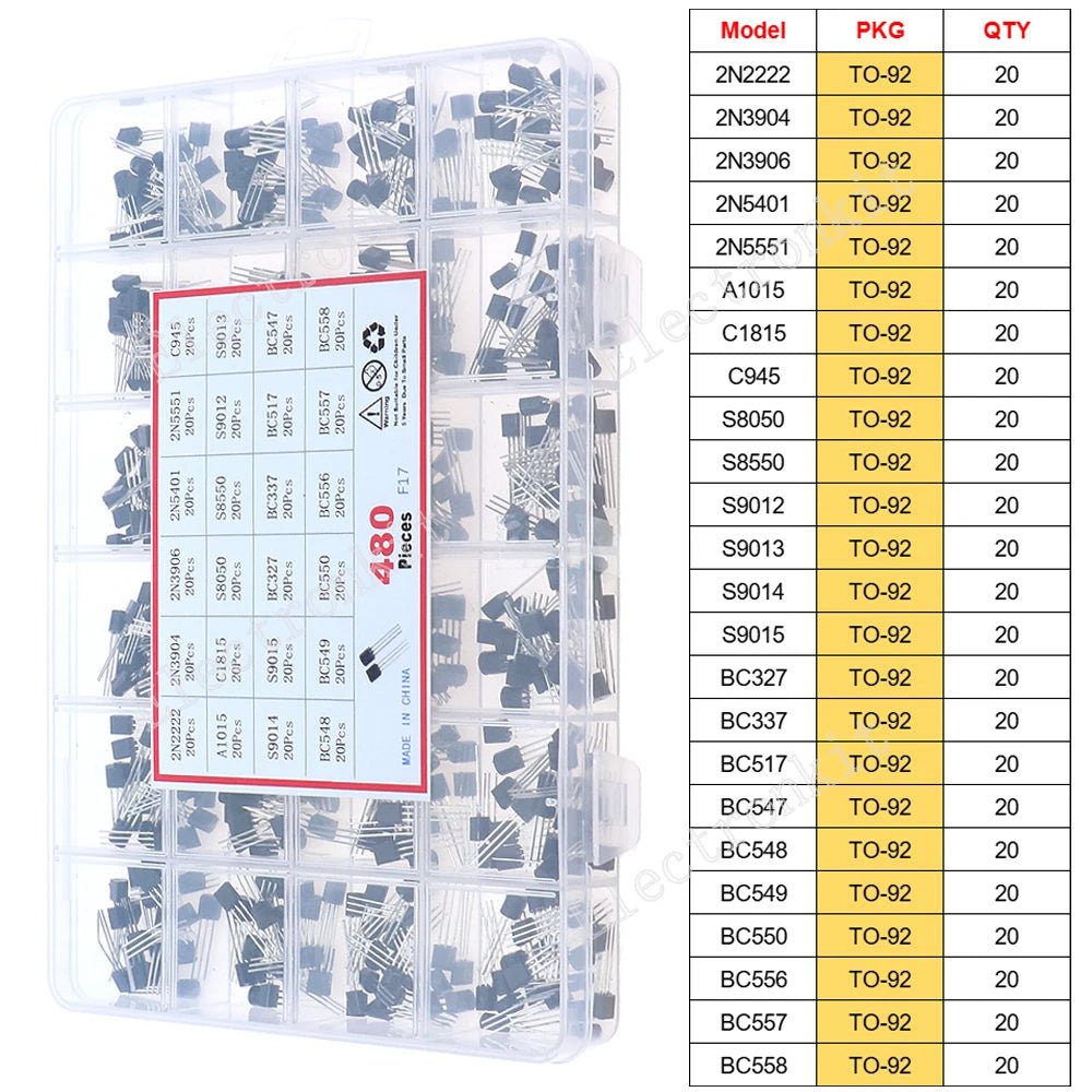 SOP - 23 SOP - 223 TO - 252 TO - 92 TO - 92L TO - 126 TO - 220 Mosfet Triode Thyristor régulateur de tension PNP/NPN Kit d'assortiment de transistors - electronique val - alain