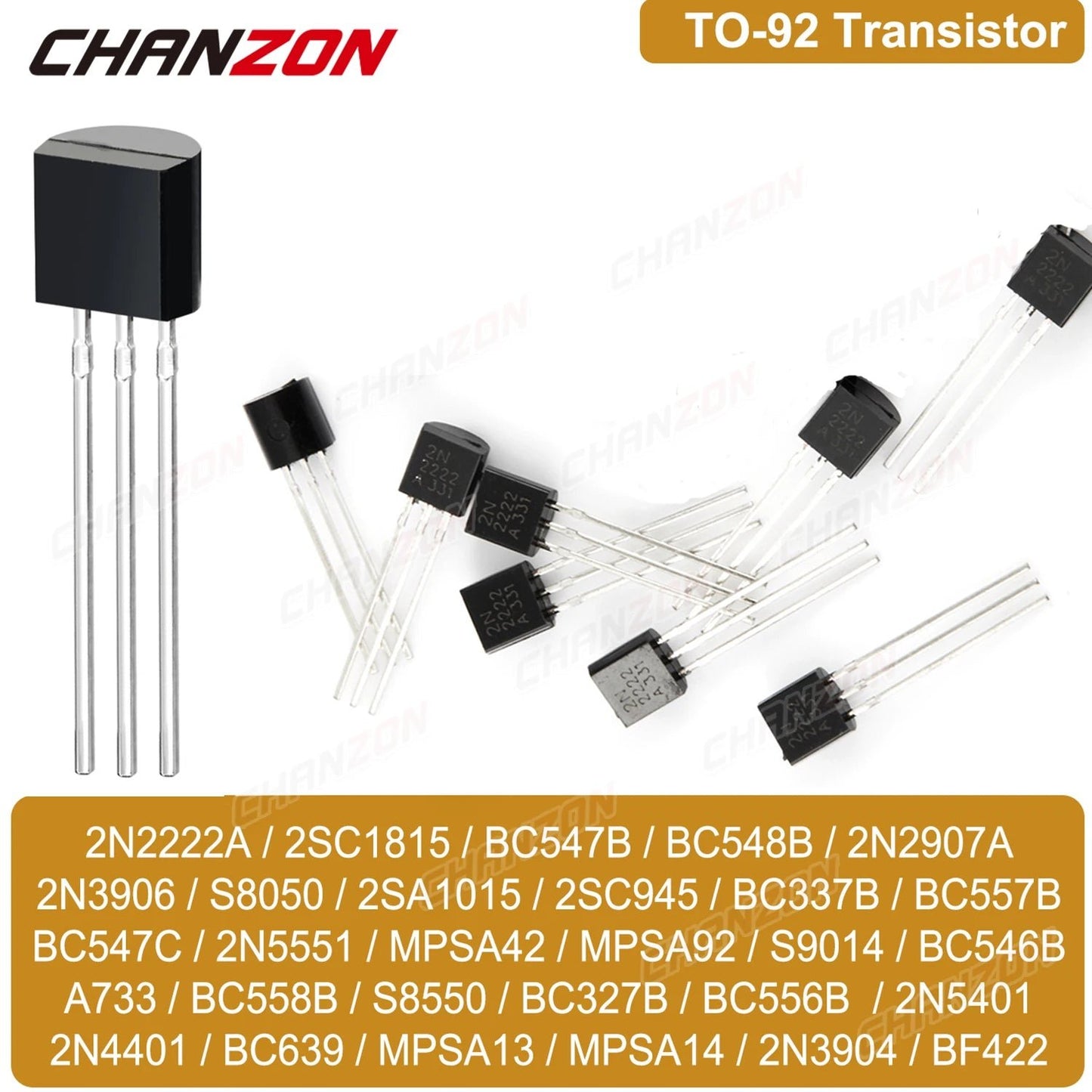 TO - 92 - Transistor NPN PNP, Bc547, 2N3904, 2N7000, 2N2222A, 2N5551, 2N3906, Bc3ino B, Bc557B, S8050, S8550, 2N5401, Bc547B, 2N4401, 2Sa1015, 100 pièces - electronique val - alain
