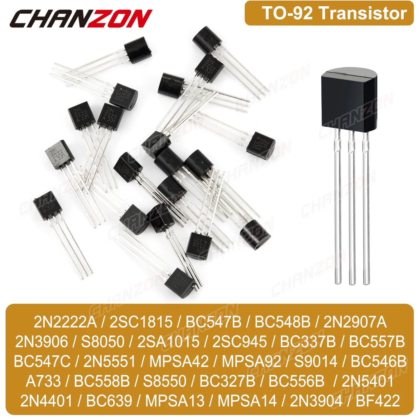 TO - 92 - Transistor NPN PNP, Bc547, 2N3904, 2N7000, 2N2222A, 2N5551, 2N3906, Bc3ino B, Bc557B, S8050, S8550, 2N5401, Bc547B, 2N4401, 2Sa1015, 100 pièces - electronique val - alain